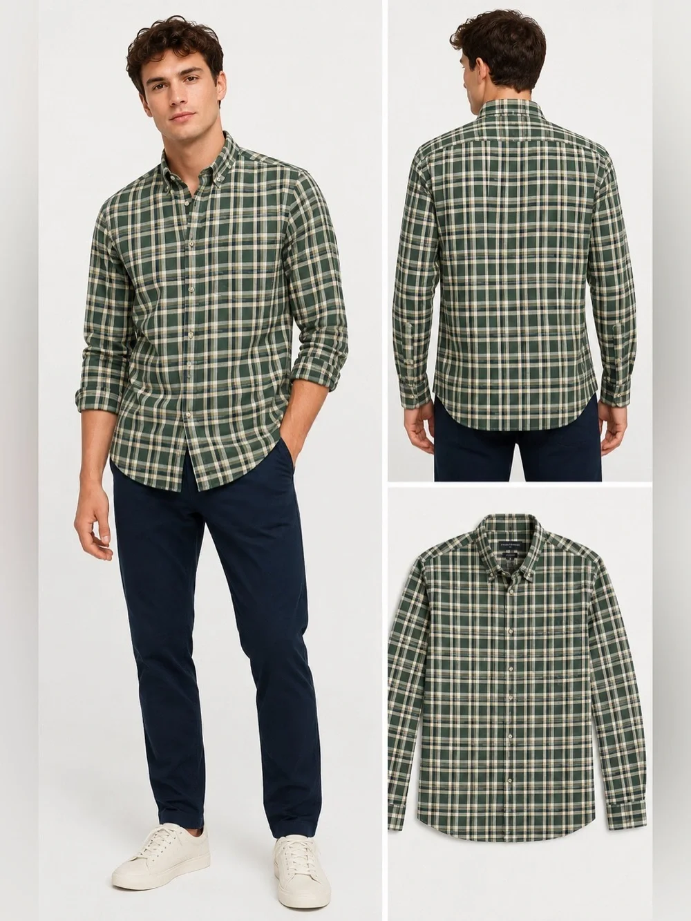 Banana Republic Untucked Fit Green Plaid Button Down Shirt Men’s Medium